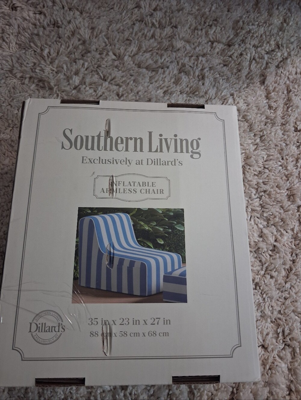 Southern Living Exclusively @ Dillards, Inflatable Armless Chair 35x23x27" NWT